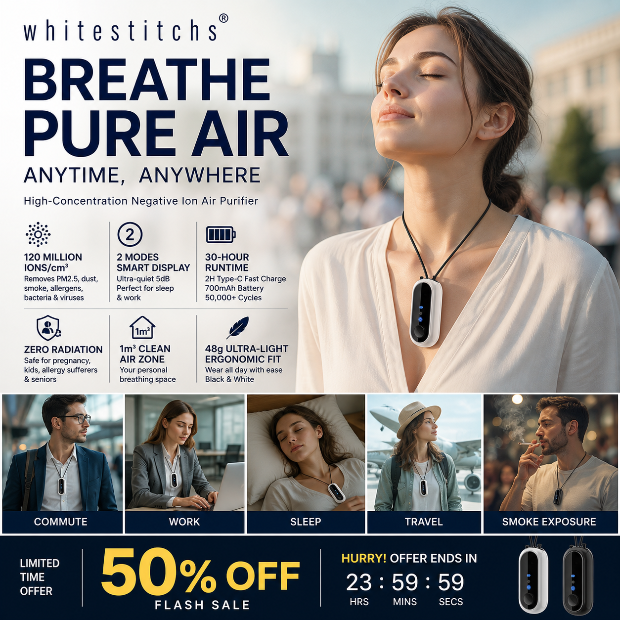 🌬️✨ Wearable Negative Ion Air Purifier – Fresh Air Everywhere You Go! 🍃💪