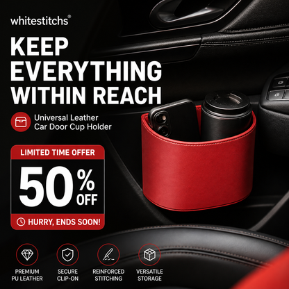 🥳2026 HOT SALE🥳💞50K+ SOLD!🚗🧺 53% OFF! Leather Car Door Cup Holder – Wide‑mouth opening, easy reach for drinks & phone. Clip‑on secure fit. PU leather, tough & stylish. 🛡️✨